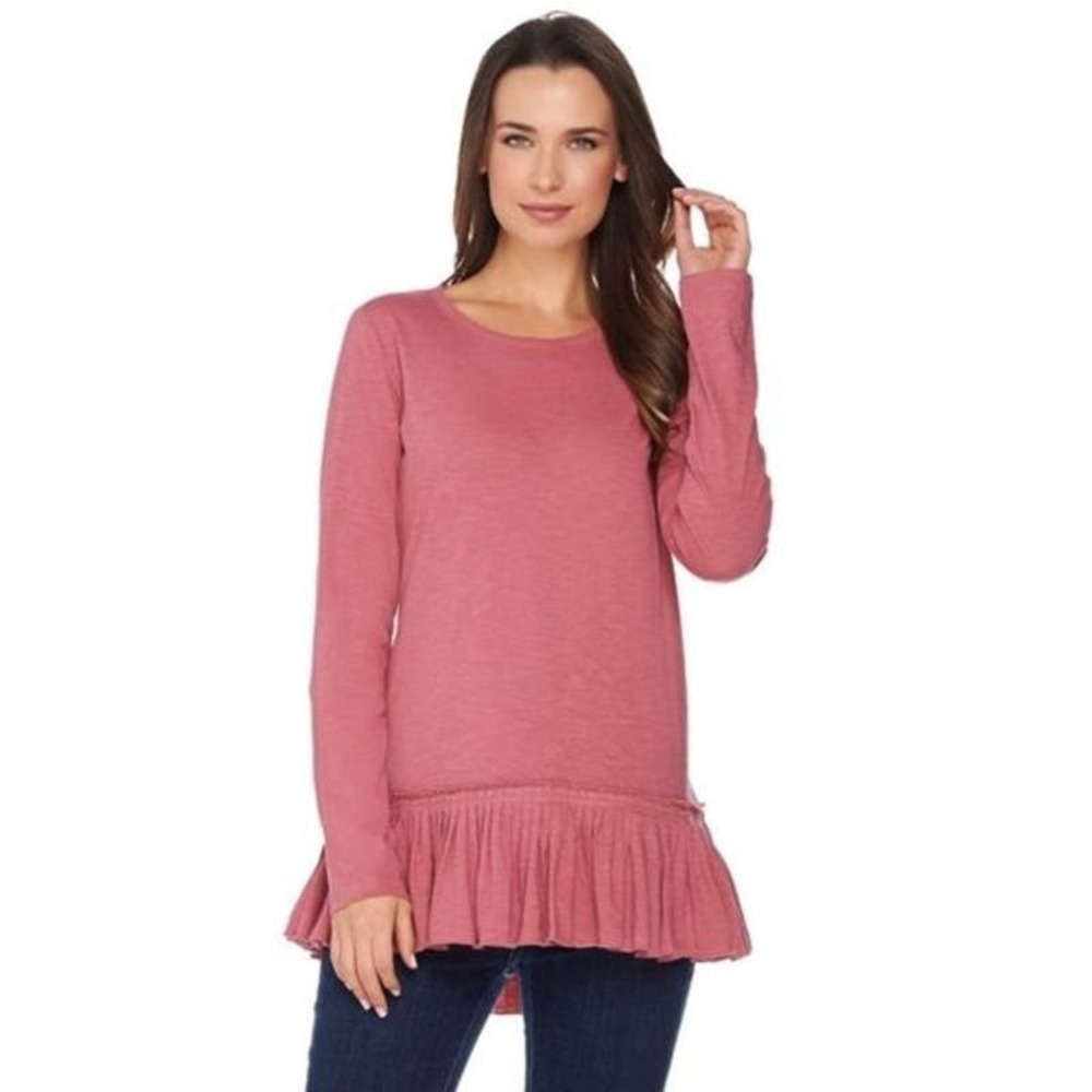 LOGO LORI GOLDSTEIN Pink Peplum Ruffle Long Sleeve Top Size Large casual comfort